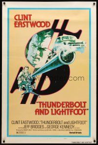 9k786 THUNDERBOLT & LIGHTFOOT style D 1sh '74 art of Clint Eastwood with HUGE gun by Barr!