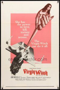 9k816 VIRGIN WITCH int'l 1sh '72 Ann Michelle occult horror, wild image of girl to be sacrificed!
