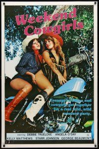 9k822 WEEKEND COWGIRLS 1sh '83 Ray Dennis Steckler, Debbie Truelove, sexy girls on Harley!