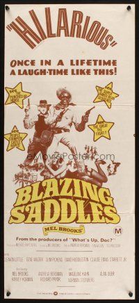 9m715 BLAZING SADDLES Aust daybill '74 classic Mel Brooks western, wacky different art!