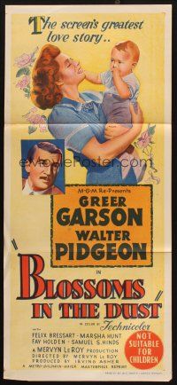 9m717 BLOSSOMS IN THE DUST Aust daybill R50s art of Greer Garson w/baby + close up Walter Pidgeon!