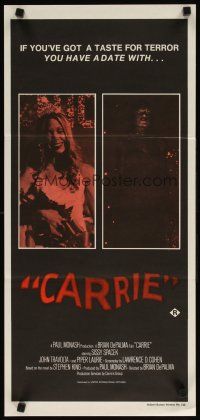 9m741 CARRIE Aust daybill R80s Stephen King, Sissy Spacek before & after bloodbath at the prom!