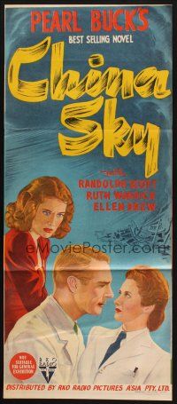 9m746 CHINA SKY Aust daybill '45 Randolph Scott, from Pearl S. Buck's best-selling novel!
