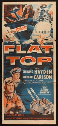 9m805 FLAT TOP Aust daybill '52 Sterling Hayden, cool art of World War II ship under fire!