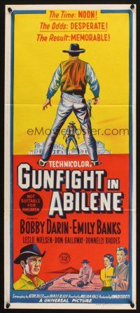 9m860 GUNFIGHT IN ABILENE Aust daybill '67 stone litho of cowboy Bobby Darin in a showdown!