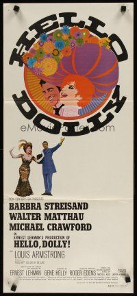 9m867 HELLO DOLLY Aust daybill '70 art of Barbra Streisand & Walter Matthau by Richard Amsel!