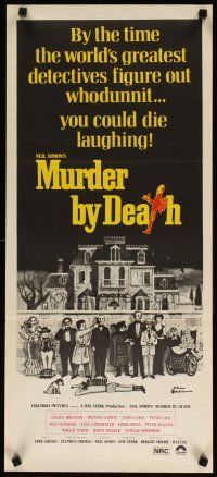 9m920 MURDER BY DEATH Aust daybill '76 great Addams art of cast by dead body & spooky house!