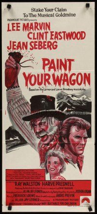 9m936 PAINT YOUR WAGON Aust daybill R70s art of Clint Eastwood, Lee Marvin & pretty Jean Seberg!