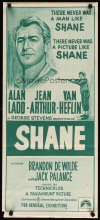 9m966 SHANE Aust daybill R70s most classic western, Alan Ladd, Jean Arthur, Van Heflin, De Wilde