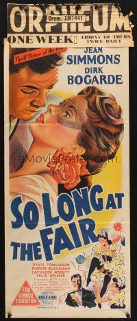 9m969 SO LONG AT THE FAIR Aust daybill '50 Terence Fisher, art of Jean Simmons & Bogarde!