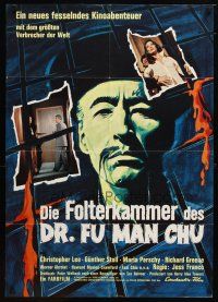 9m472 CASTLE OF FU MANCHU German '69 cool art of Asian villain Christopher Lee, Jess Franco!