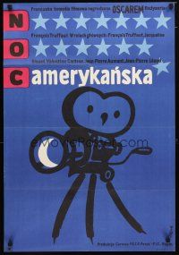 9m214 DAY FOR NIGHT Polish 23x33 '74 Francois Truffaut, cool different movie camera art by Flisak!