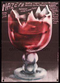 9m280 MAZEPA Polish 23x33 '76 Czerniawski artwork of jagged edged wine glass!