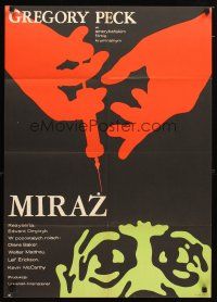 9m283 MIRAGE Polish 23x33 '70 Gregory Peck & Diane Baker, creepy Zbikowski art!