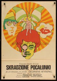 9m338 STOLEN KISSES Polish 23x33 '69 Francois Truffaut's Baisers Voles, psychedelic Zbikowski art!