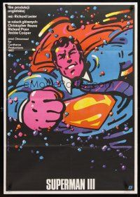 9m376 SUPERMAN III Polish 27x38 '85 best different art of Christopher Reeve by Marjzatek!