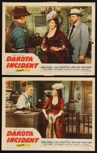9p874 DAKOTA INCIDENT 2 LCs '56 Linda Darnell, passions gone wild in an outlaw wilderness!