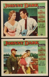 9p910 JOHNNY DARK 2 LCs '54 Tony Curtis, Piper Laurie & Don Taylor, cool car racing hot rods!