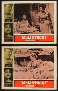 9p932 McLINTOCK 2 LCs '63 great images of Maureen O'Hara with tar & feathers & w/ Yvonne De Carlo!