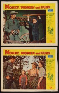 9p936 MONEY, WOMEN & GUNS 2 LCs '58 cowboy Jock Mahoney, Kim Hunter, Tim Hovey, and Tom Drake!