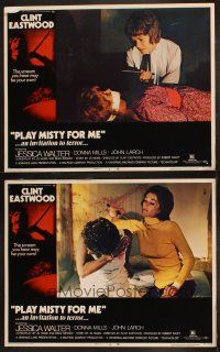 9p953 PLAY MISTY FOR ME 2 LCs '71 directed by Clint Eastwood, crazy Jessica Walter, classic!