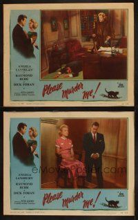 9p954 PLEASE MURDER ME 2 LCs '56 Raymond Burr & Angela Lansbury together in a murder mystery!