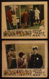 9p976 STOP THAT MAN 2 LCs '28 pretty Barbara Kent, Arthur Lake, wacky images and border art!
