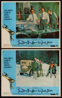9p980 THOSE DARING YOUNG MEN IN THEIR JAUNTY JALOPIES 2 LCs '69 Tony Curtis, Terry-Thomas, Bourvil!