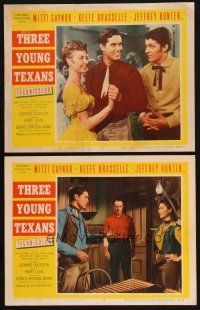 9p982 THREE YOUNG TEXANS 2 LCs '54 sexy Mitzi Gaynor, Keefe Brasselle & Jeff Hunter!