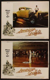 9p710 AMERICAN GRAFFITI 4 LCs '73 great images of Harrison Ford's '55 shoebox & Paul LeMat's deuce!