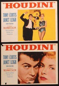 9p618 HOUDINI 6 LCs '53 Tony Curtis as the famous magician + his sexy assistant Janet Leigh!
