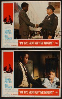 9p801 IN THE HEAT OF THE NIGHT 3 LCs '67 Sidney Poitier, Rod Steiger, Warren Oates, crime classic!