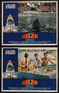 9p245 JAWS 3-D 8 LCs '83 Dennis Quaid, Bess Armstrong, the third dimension is terror!