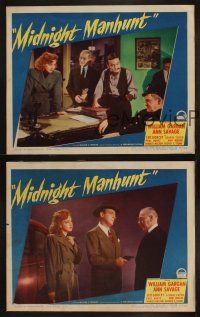 9p812 MIDNIGHT MANHUNT 3 LCs '45 William Gargan, Ann Savage hid the body they all wanted!