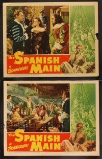 9p767 SPANISH MAIN 4 LCs '45 Paul Henreid, Maureen O'Hara, John Emery & Binnie Barnes w/ swords!
