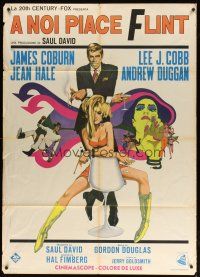 9s207 IN LIKE FLINT Italian 1p '67 art of secret agent James Coburn & sexy Jean Hale by Bob Peak!