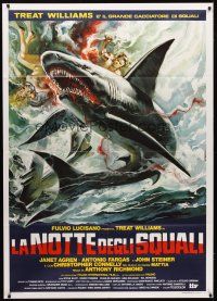 9s219 LA NOTTE DEGLI SQUALLI Italian 1p '88 Night of the Sharks, cool art by Sandro Symeoni!