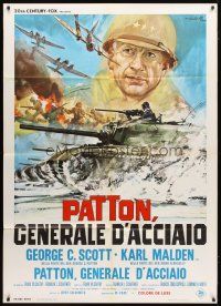9s252 PATTON Italian 1p '70 General George C. Scott, cool different art by Averardo Ciriello!