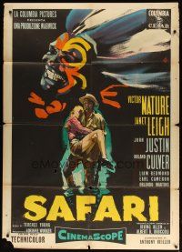 9s273 SAFARI Italian 1p '56 Victor Mature, Janet Leigh, wild completely different native art!