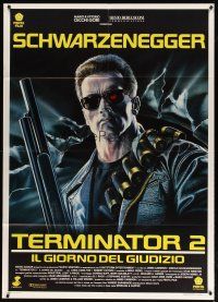9s291 TERMINATOR 2 Italian 1p '91 cool different art of Arnold Schwarzenegger by Renato Casaro!