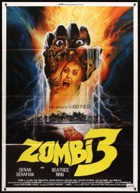 9s317 ZOMBI 3 Italian 1p '87 directed by Lucio Fulci, cool demons-in-hand horror artwork!