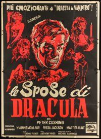 9s025 BRIDES OF DRACULA Italian 2p R60s Hammer, cool different art of vampire & sexy girls!