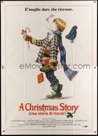 9s030 CHRISTMAS STORY Italian 2p '83 best classic Christmas movie, cool art of Ralphie & snowball!