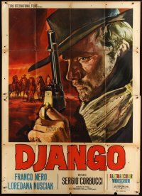 9s042 DJANGO Italian 2p '66 Sergio Corbucci, cool close art of Franco Nero with gun by Gasparri!