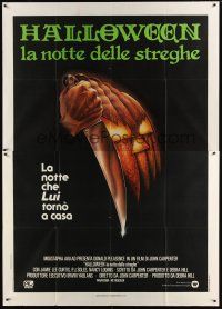 9s051 HALLOWEEN Italian 2p '79 John Carpenter classic, great Bob Gleason jack-o-lantern art!
