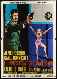 9s077 MARLOWE Italian 2p '69 cool different art of sexy Sharon Farrell & James Garner with gun!