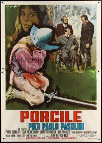 9s088 PIGPEN Italian 2p '69 Pier Paolo Pasolini's Porcile, cannibals, wild different Cesselon art!