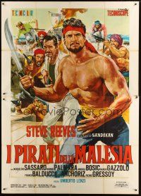 9s089 PIRATES OF MALAYSIA Italian 2p '64 cool c/u art of swashbuckler Steve Reeves by Ciriello!