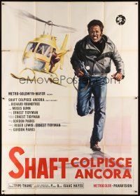 9s099 SHAFT'S BIG SCORE Italian 2p '72 different art of Richard Roundtree running from helicopter!