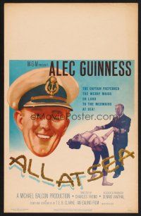 9s323 ALL AT SEA WC '57 Alec Guinness preferred the merry maids on land to the mermaids at sea!